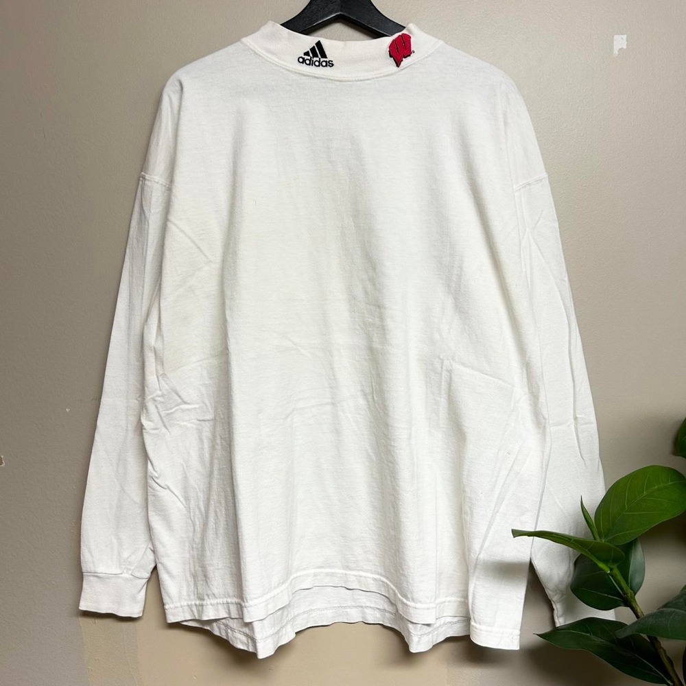 Vintage Adidas University of Wisconsin Mock Neck Long Sleeve Shirt Mens XL White